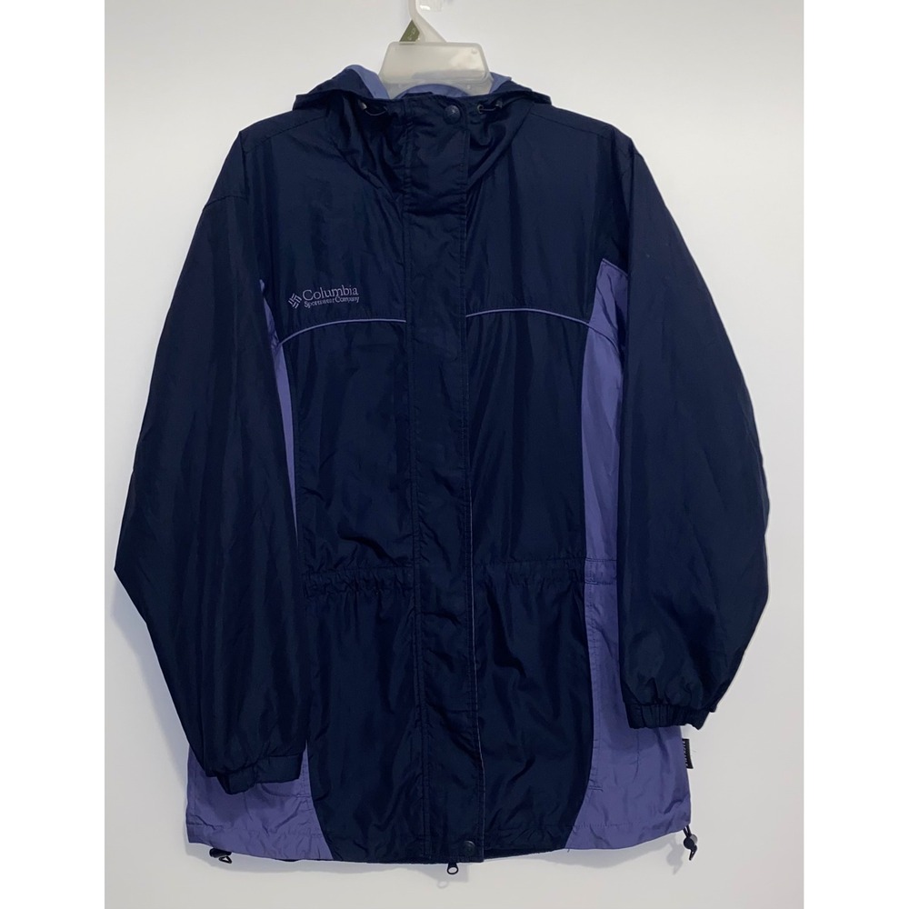 Columbia Womens Navy Purple Packable Rain Jacket Hooded Windbreaker Medium